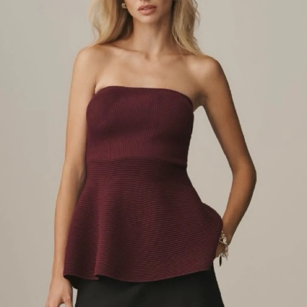 ANTHROPOLOGIE➕NWT Maeve Strapless Peplum Knit Top - Picture 1 of 9